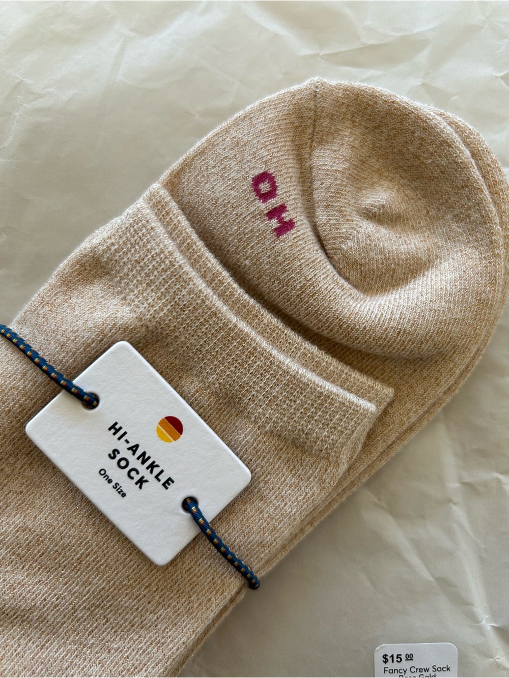 Marine Layer OH HEY Rose Gold Fancy Crew Socks New with tags!